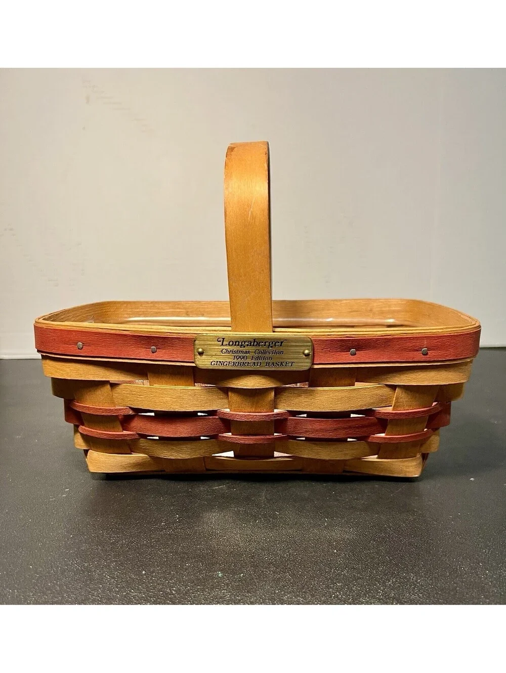 Longaberger 1990 Christmas Gingerbread Basket Signed Plastic Liner, 10x6.5”